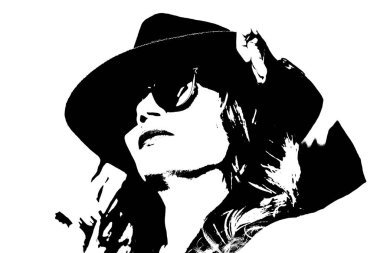 Siluet güzel moda kız uzun saç makyaj tırnakları ve ojeli kadın ülke stili kadın pozu siyah beyaz kadın vektörü