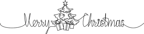 メリークリスマス 連続線設計 おもちゃや贈り物を持つクリスマスツリー — ストック写真