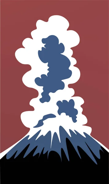Volcano eruption with steaming magma flow down from volcanic mouth. Nature disaster, apocalypse background.Cartoon  illustration