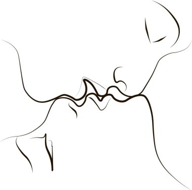 line draw of kissing, single line sketch of lovers, couple, romantic couple is kissing. Poster, contemporary tattoo art, card.