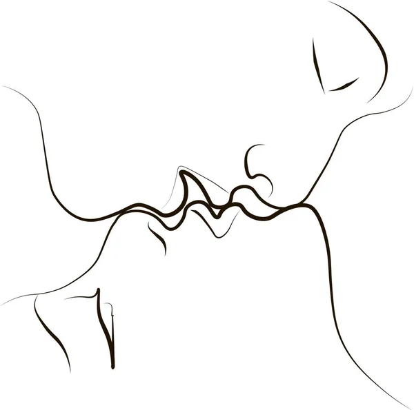 Line Draw Kissing Single Line Sketch Lovers Couple Romantic Couple — Fotografia de Stock