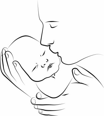 father with a small baby. Logo dad and newborn baby on an isolated white background.