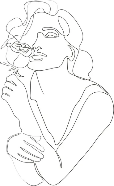 Девушка Держит Цветок Розы Руке Силуэты Современном Модном Стиле Одной — стоковое фото