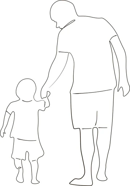 Безперервний Малюнок Батька Тримає Дитину Сім — стокове фото