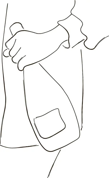 Γυναικείο Χέρι Ένα Μπουκάλι Σαμπάνια Έννοια Επίπεδου Σχεδιασμού Οίνου Αφρώδους — Φωτογραφία Αρχείου