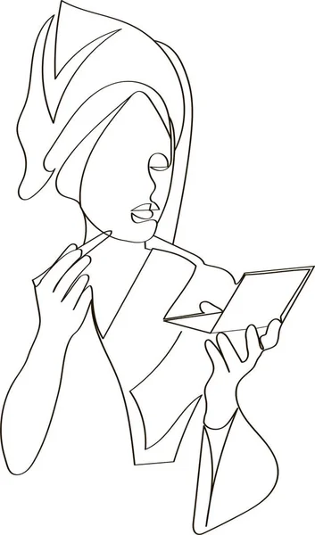 Piękna Dziewczyna Ręcznikiem Głowie Patrzy Siebie Lustrze Robi Makijaż Abstrakcyjna — Zdjęcie stockowe
