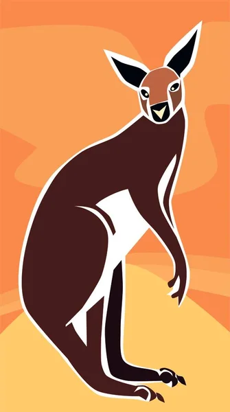 Brown cute kangaroo with orange yellow background