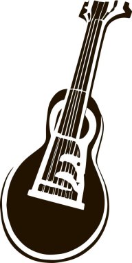 Gitar ikonu, akustik müzik aleti işareti, beyaz arka planda izole edilmiş. Grafik tasarım, logo, web sitesi, sosyal medya, kullanıcı arayüzü, mobil uygulama için modaya uygun düz stil