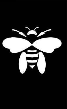 Arı logosu, çizgilerle şekillendirilmiş ve dizaynın içine uçan bir arı yerleştirilmiş, beyaz renkli bir arı logosu oluşturulmuş..