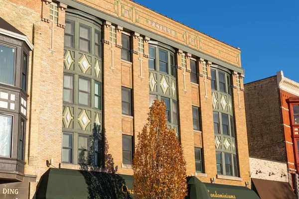 stock image Janesville, Wisconsin - United States - November 7th, 2022: Exterior of old brick building in downtown Janesville, Wisconsin.