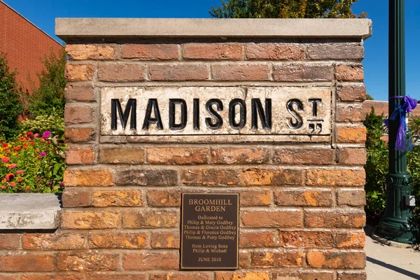 stock image Brick street sign in downtown Ottawa, Illinois.