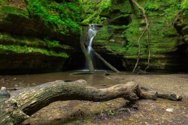 Bir bahar sabahı Kaskaskia Kanyonu 'nda şelale. Aç Rock State Park, Illinois, ABD.