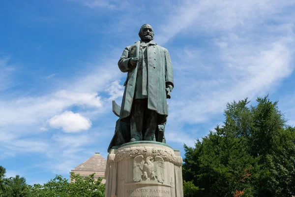 Indianapolis Indiana Stany Zjednoczone Lipca 2022 Pomnik Benjamina Harrisona Rzeźbiony — Zdjęcie stockowe