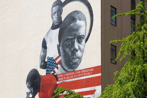 stock image Indianapolis, Indiana - United States - July 29th, 2022: The Major Taylor mural by artist Shawn Warren in downtown Indianapolis.