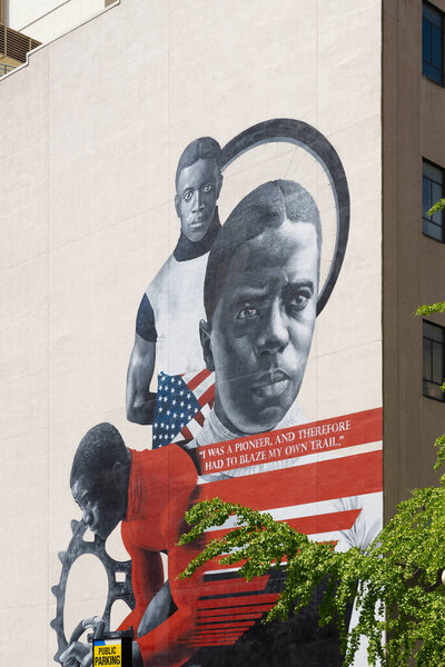 Indianapolis, Indiana - United States - July 29th, 2022: The Major Taylor mural by artist Shawn Warren in downtown Indianapolis.