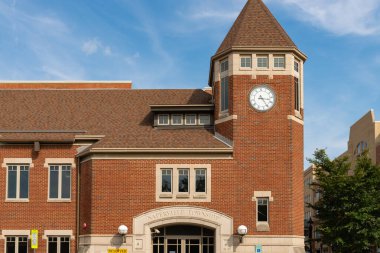 Naperville, Illinois- United States- September 15th, 2022: Exterior of the Naperville Town Clerk building  in downtown Naperville, Illinois.