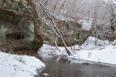 Winter landscape in the Lower Dells at Matthiessen State Park, Illinois, USA.