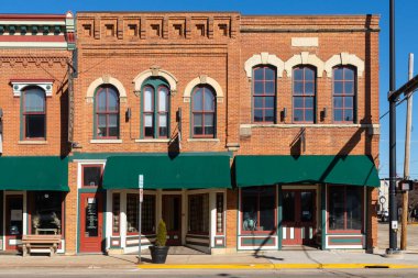 Oregon, Illinois - United States - February 13th, 2023:  Exterior of old building and storefront in downtown Oregon, Illinois.