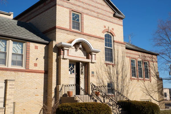 Oregon, Illinois - United States - February 13th, 2023: Exterior of the historic Carnegie Library, built in 1909, in Oregon, Illinois.