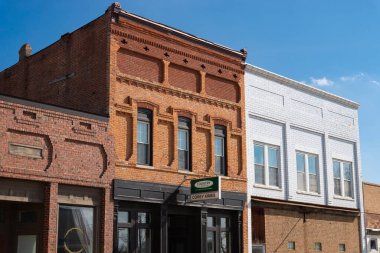 Seneca, Illinois - United States - February 20th, 2023: Exterior of old building and storefront in downtown Seneca, Illinois.
