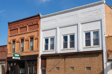 Seneca, Illinois - United States - February 20th, 2023: Exterior of old building and storefront in downtown Seneca, Illinois.
