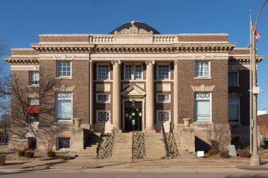 Streator, Illinois - ABD - Şubat 2023: Carnegie Kütüphanesi, 1903 'te inşa edilmiş, şehir merkezi Streator, Illinois.