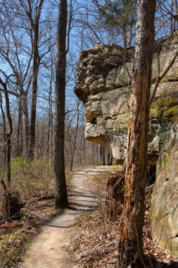 Güneşli bir bahar sabahı Giant City Eyalet Parkı 'nda yürüyüş parkında..