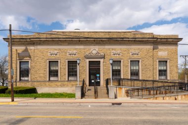 Rochelle, Illinois - ABD - 24 Nisan 2023: ABD 'nin Rochelle, Illinois şehir merkezindeki Posta Ofisi.