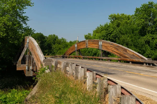 Ponte Madeira Sobre Histórico Canal Morris Illinois Eua — Fotografia de Stock
