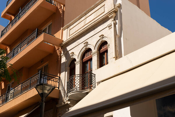 Exterior of downtown building in Heraklion, Greece.