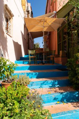 Yunanistan 'ın Girit kentindeki Old Town Rethymno Sokak.