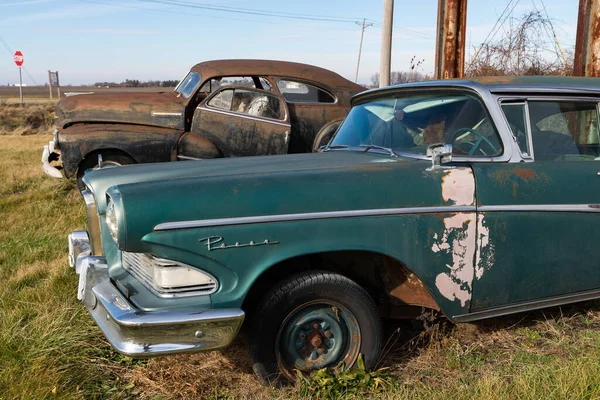 Tarihi Route Üzerinde Paslı Klasik Araba Chenoa Illinois Abd Telifsiz Stok Imajlar