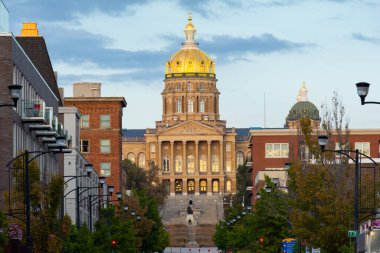 Exterior of the Iowa State Capitol Building, built from 1871 to 1886, at sunset in Des Moines, Iowa, USA. clipart