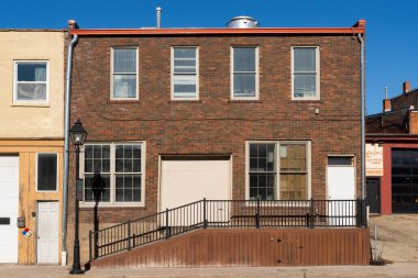 Galena, Illinois, ABD 'de şehir merkezindeki bina ve mağaza önü..