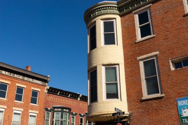 Galena, Illinois, ABD 'de şehir merkezindeki bina ve mağaza önü..