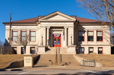 Tarihi Carnegie Kütüphanesi 'nin dış cephesi, 1905 yılında Galena, Illinois, ABD' de inşa edildi...