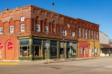 Atlanta, Illinois - ABD - 22 Mart 2025: Atlanta, Illinois, ABD 'deki Historic Route 66' daki şehir merkezi binalar.