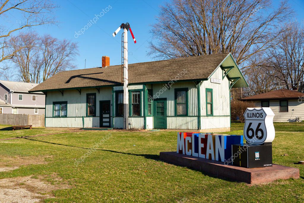 McLean, Illinois - United States - March 22nd, 2025: The McLean Depot on historic Route 66 in McLean, Illinois, USA.