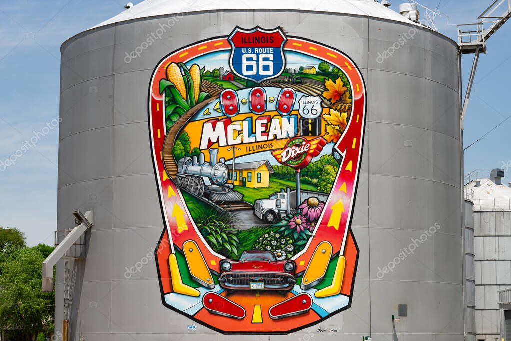 McLean, Illinois - United States - May 15th, 2025: The McLean Mural on historic Route 66 in McLean, Illinois, USA.