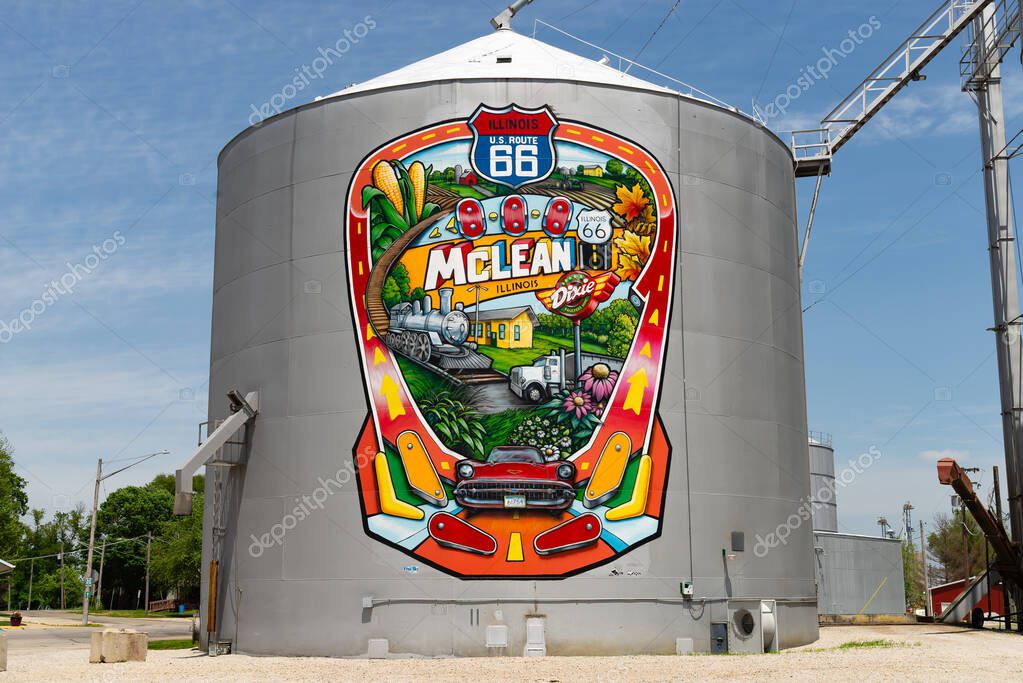 McLean, Illinois - United States - May 15th, 2025: The McLean Mural on historic Route 66 in McLean, Illinois, USA.
