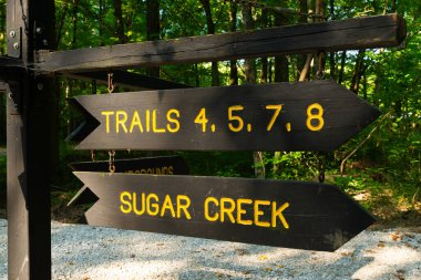 Indiana, ABD 'deki Shades State Park' ta yürüyüş işaretleri..