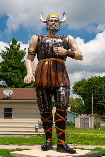 Atlanta, Illinois - United States - July 22nd, 2025: Restored Carpet Viking fiberglass giant at the American Giants Museum in Atlanta, Illinois, USA.