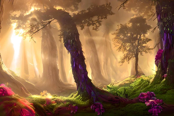 Dawn Enchantment Enchanting Illustrator Style Image Fantasy Landscape Scene Set — Stock Photo, Image