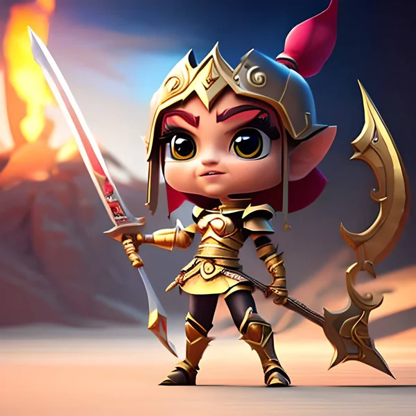 Üç boyutlu bir çizgi film karakteri. Antropomorfik görünüşlü, iri gözlü, kendinden emin duruşu olan, dişli bir savaşçı olarak maharetini gösteren savaşçı bir kız..