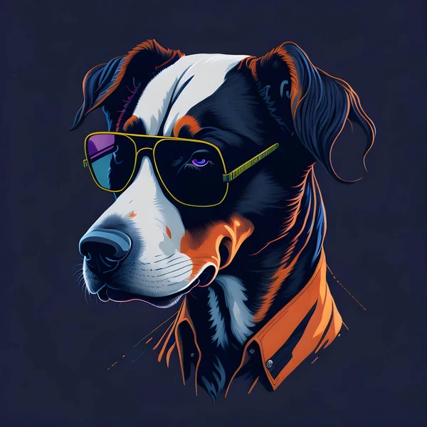 Profesjonalne Zdjęcie Realistycznego Psa Noszącego Okulary Przeciwsłoneczne Kolorowymi Odcieniami Ustawione — Zdjęcie stockowe