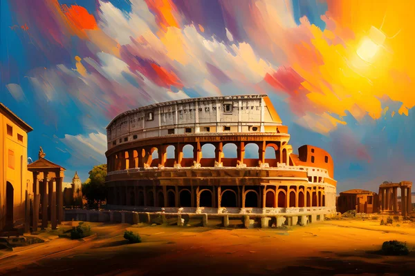 Roma Mimarisinin Ihtişamını Yansıtan Bir Yağlı Boya Tablo Sütunların Kemerlerin — Stok fotoğraf