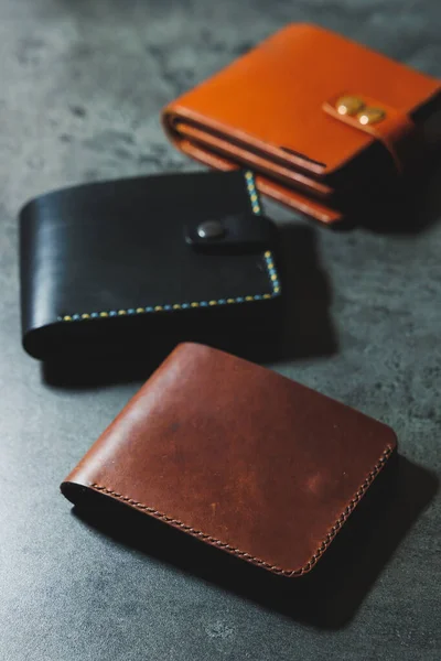 Black and brown men\'s wallet made of genuine leather. Handmade black men\'s wallet.