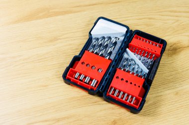 A set of metal drills for a screwdriver, drills for drilling holes.