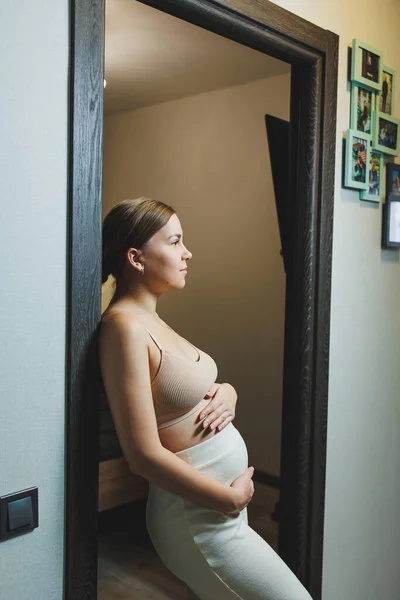 Üstü Başı Başı Başı Açık Hamile Bir Kadın Sevimli Hamile — Stok fotoğraf