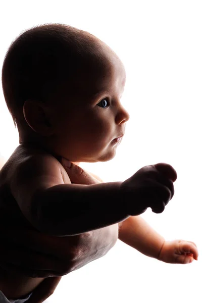 Pequeño Bebé Lindo Acostado Brazos Sobre Fondo Blanco Bebé Recién — Foto de Stock